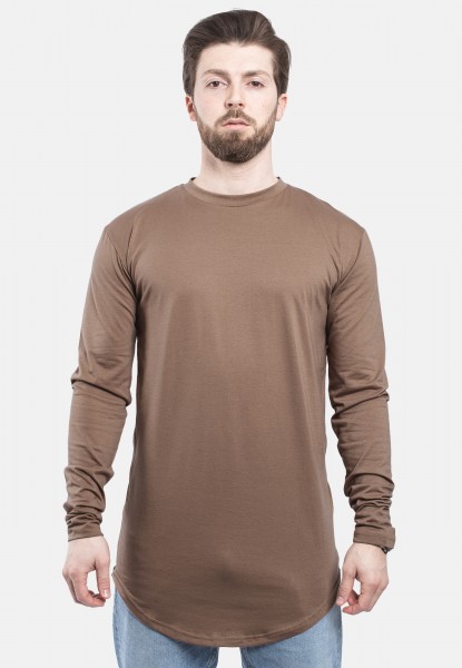 Side Zip Long Sleeve Longline T-Shirt Braun