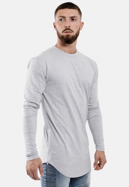 Side Zip Long Sleeve Longline T-Shirt Ash Grey - Blackskies Online Shop ...