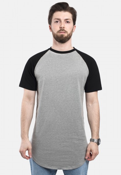 Round Longline Baseball Short Sleeve T-Shirt Grey-Black