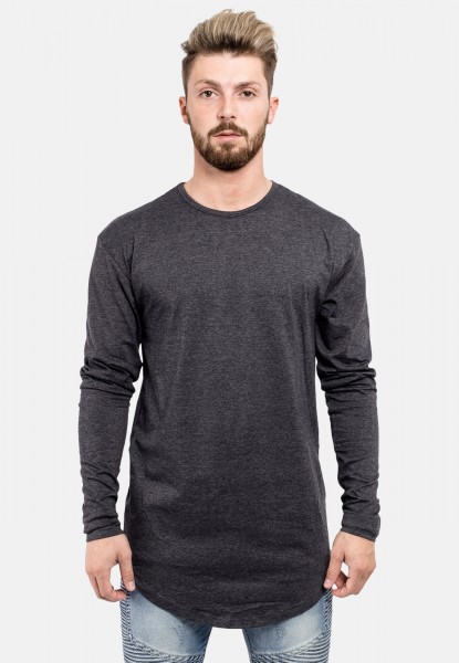 Side Zip Long Sleeve Longline T-Shirt Charcoal