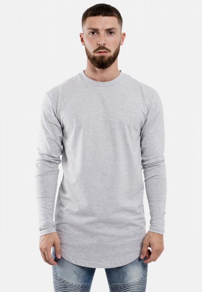 Side Zip Long Sleeve Longline T-Shirt Ash Grey