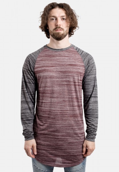 Longline Baseball T-Shirt Maroon Black Melange