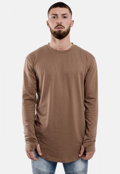 Round Langarm Longshirt T-Shirt Braun