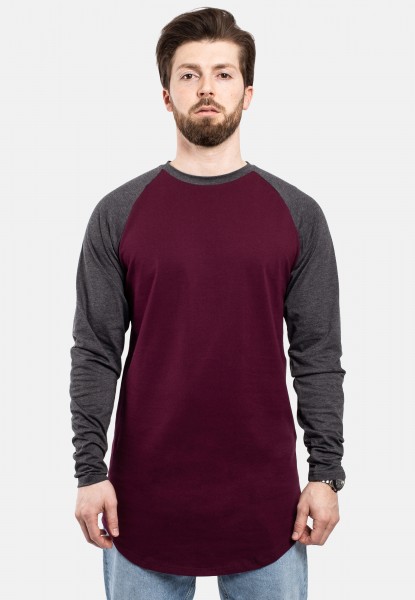 Longline Baseball T-Shirt Maroon-Charcoal
