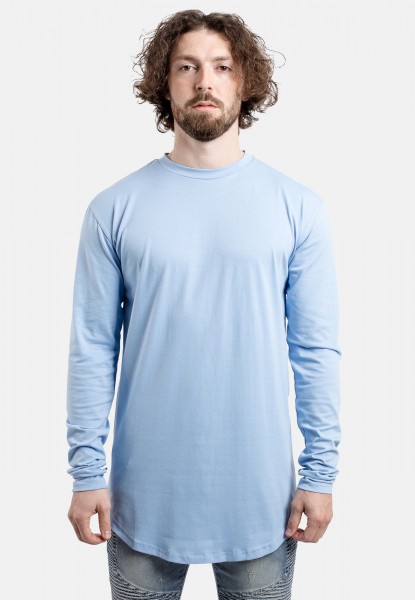 Round Long Sleeve Longline T-Shirt Himmelsblau