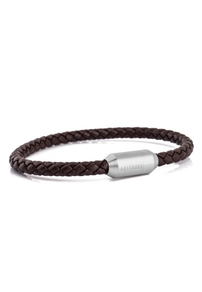 Silvus Leather Bracelet Silver - Brown