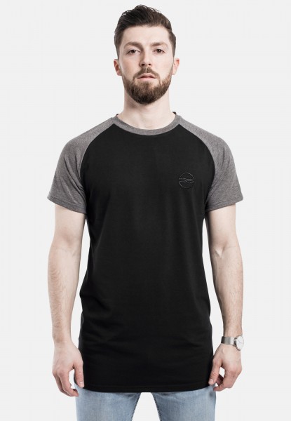 Regular Baseball Raglan Kurzarm T-Shirt Schwarz-Grau