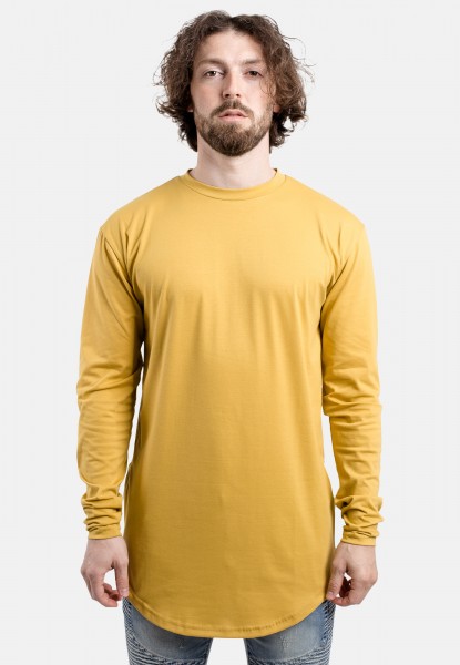 Side Zip Long Sleeve Longline T-Shirt Mustard