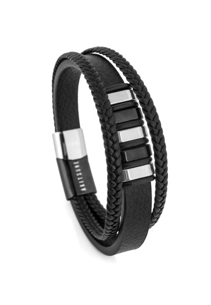 Fabula Leather Bracelet - Silver Black