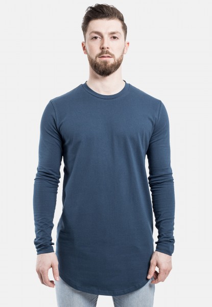 Round Long Sleeve Longline T-Shirt Teal