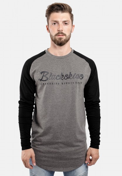 Printed Longshirt Baseball T-Shirt Clouds Grau-Schwarz