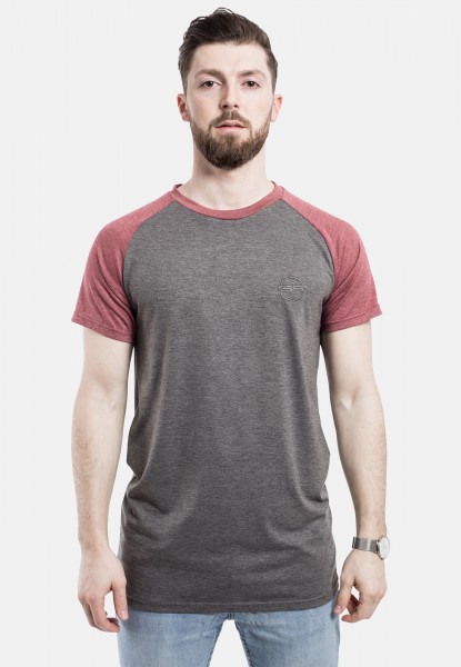 Regular Baseball Raglan Kurzarm T-Shirt Grau-Rot
